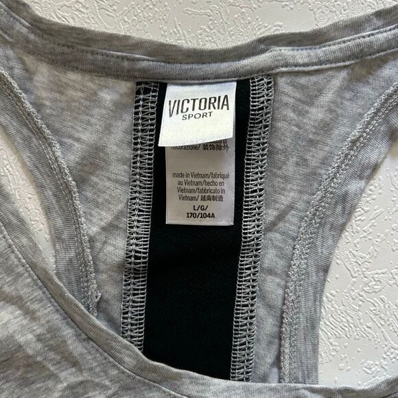 Victoria Sport Gray Tank Top Women’s Size L Tie Back Glitter Logo - Picture 3 of 5